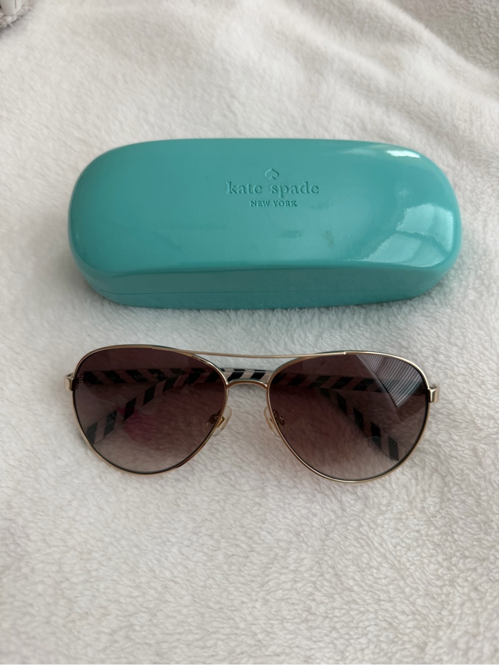 kate spade gold frame aviator sunglasses with brown gradient lenses